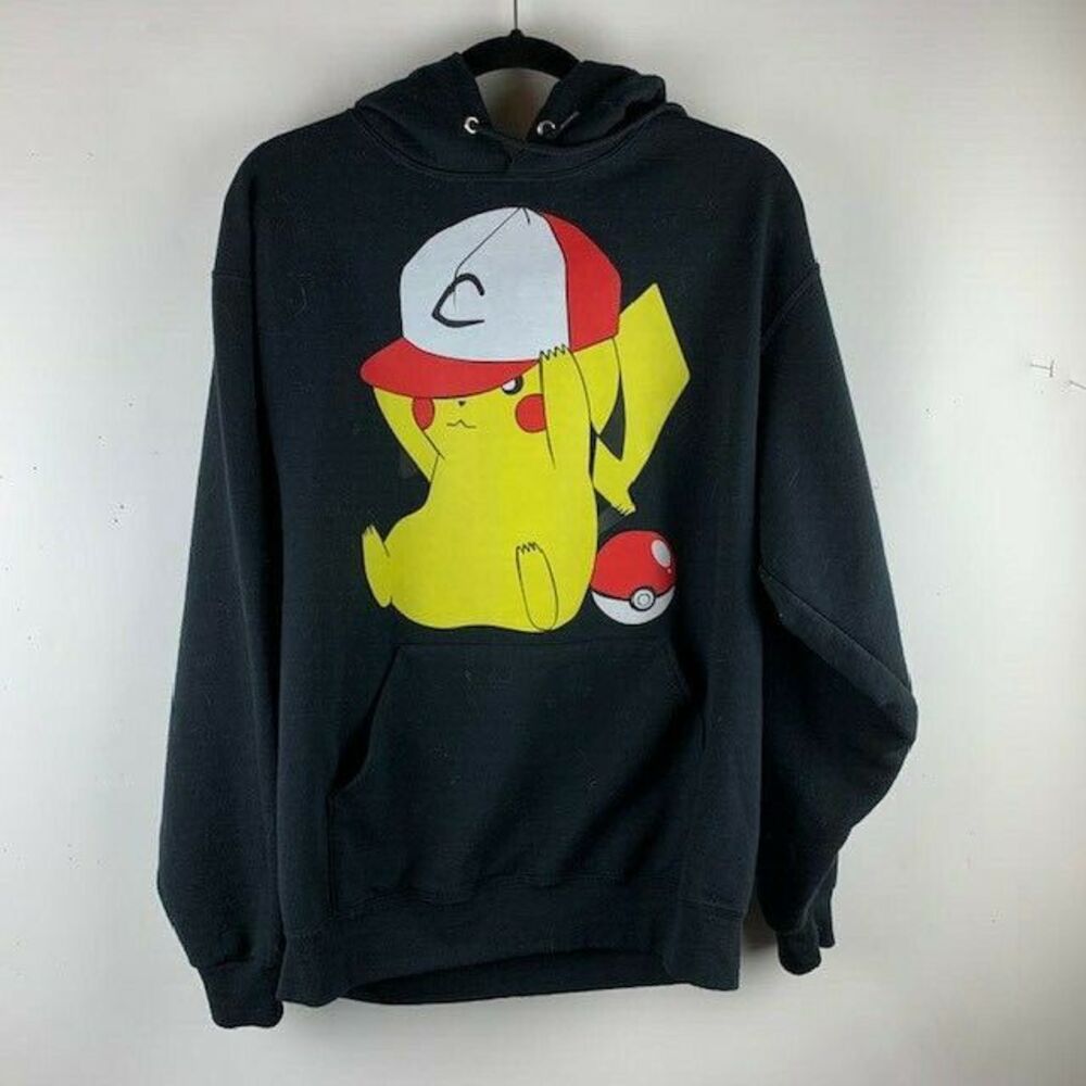 Jerzees Mens Pikachu Hoodie Black Size Large